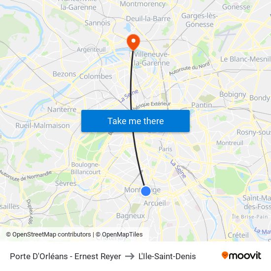 Porte D'Orléans - Ernest Reyer to L'Ile-Saint-Denis map