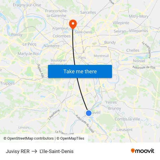 Juvisy RER to L'Ile-Saint-Denis map