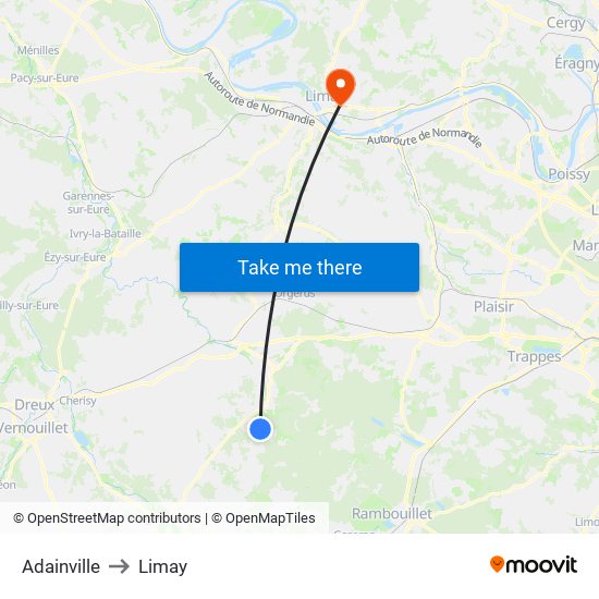 Adainville to Limay map