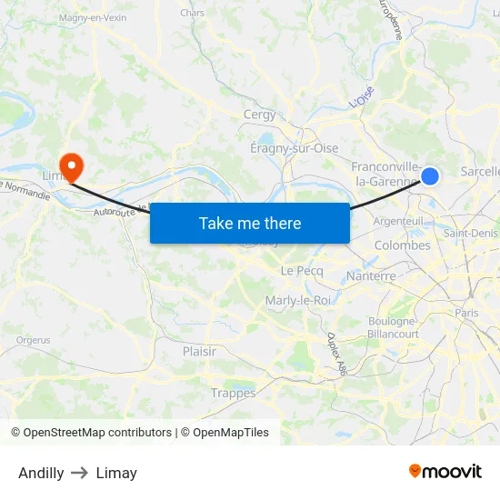 Andilly to Limay map