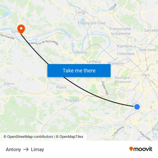 Antony to Limay map