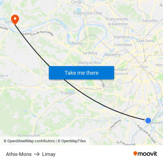 Athis-Mons to Limay map