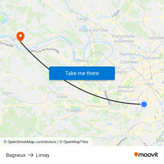 Bagneux to Limay map