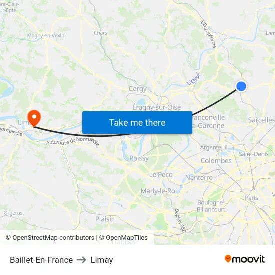 Baillet-En-France to Limay map