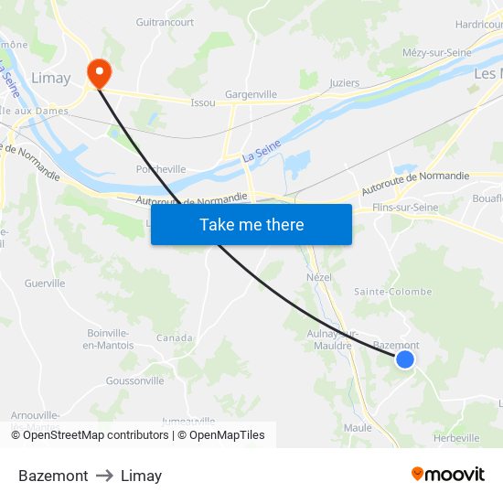 Bazemont to Limay map