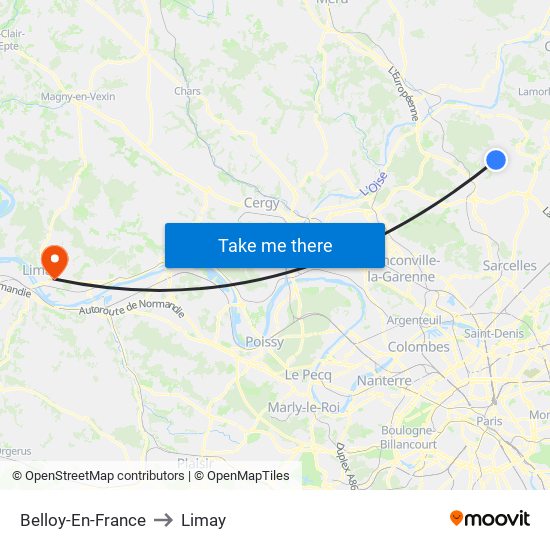 Belloy-En-France to Limay map