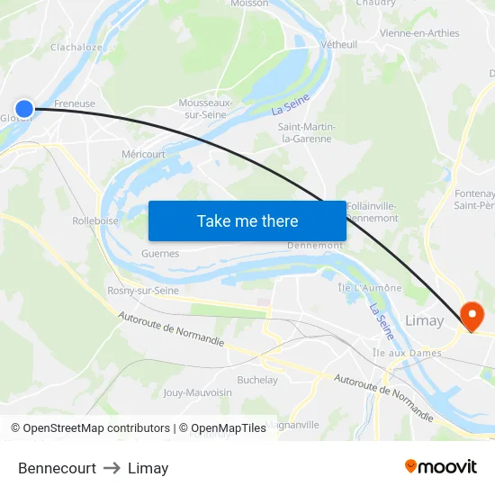 Bennecourt to Limay map