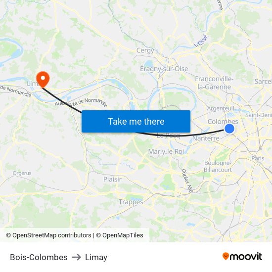Bois-Colombes to Limay map