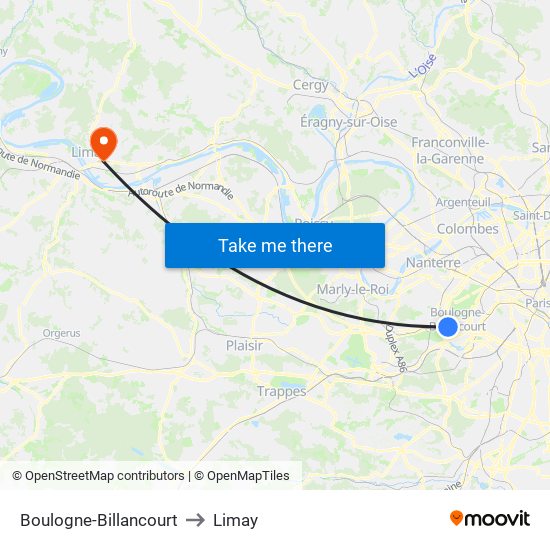 Boulogne-Billancourt to Limay map