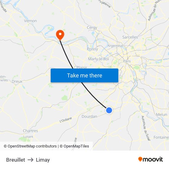 Breuillet to Limay map
