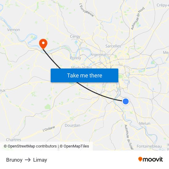 Brunoy to Limay map