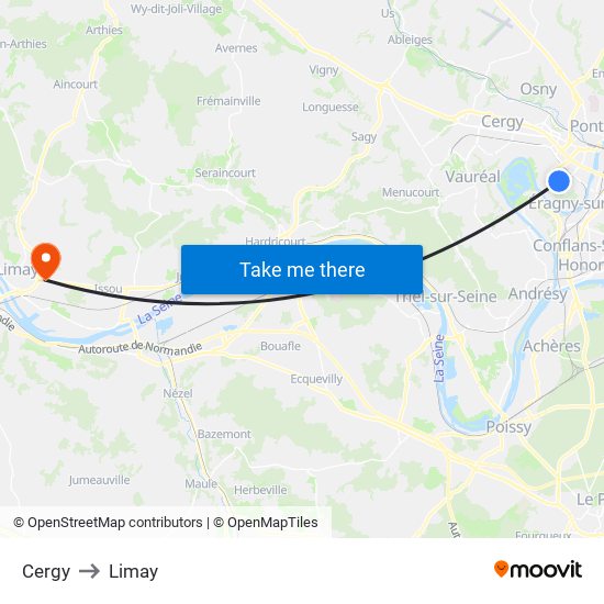 Cergy to Limay map