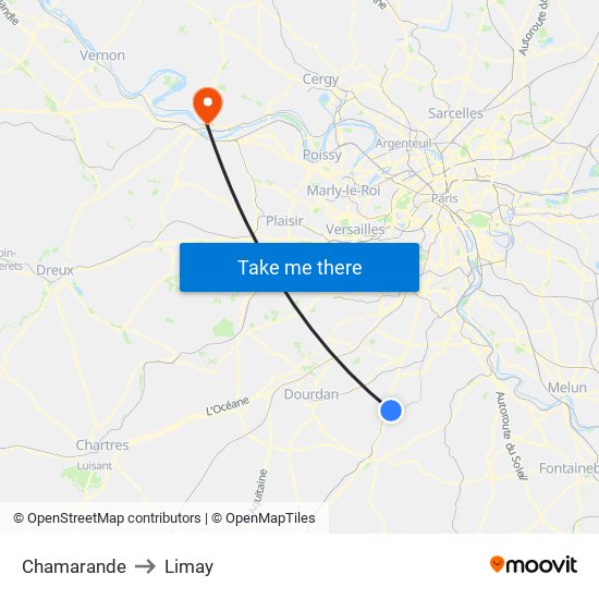 Chamarande to Limay map