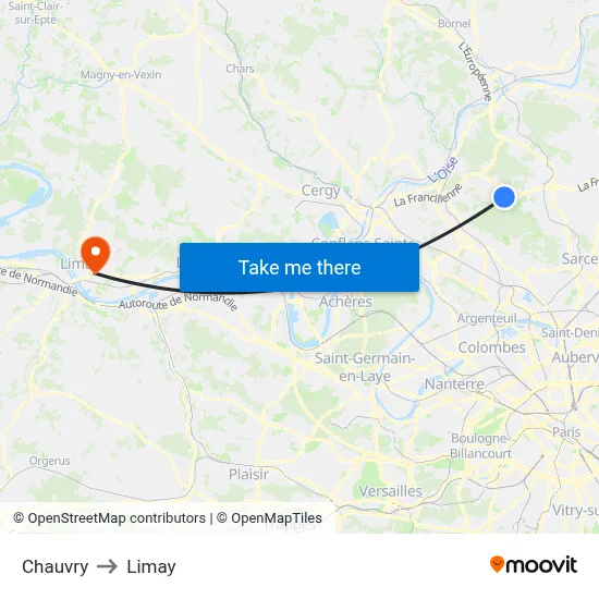 Chauvry to Limay map