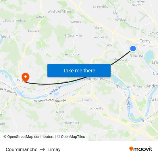 Courdimanche to Limay map
