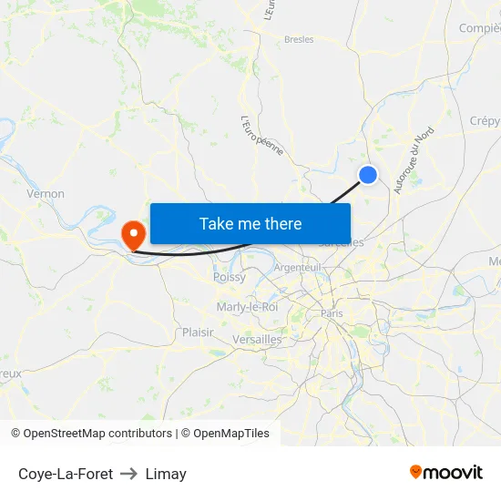 Coye-La-Foret to Limay map