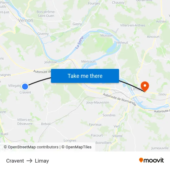 Cravent to Limay map