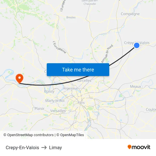 Crepy-En-Valois to Limay map