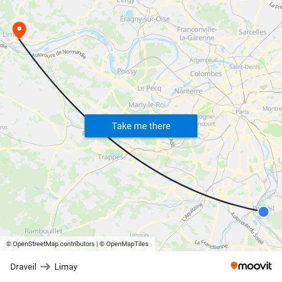 Draveil to Limay map