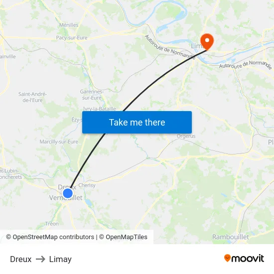 Dreux to Limay map