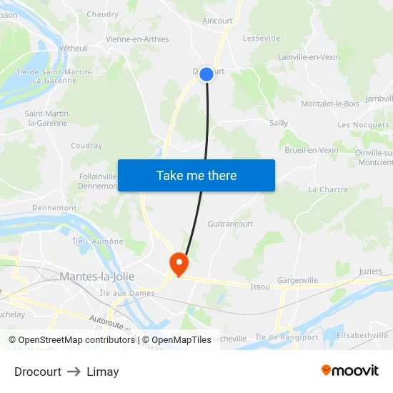 Drocourt to Limay map