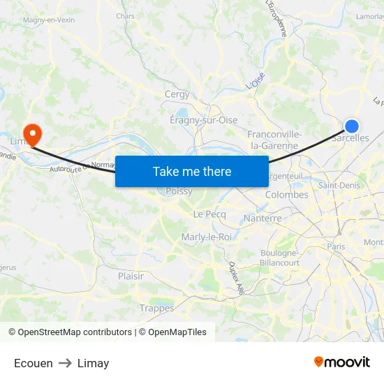 Ecouen to Limay map