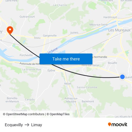 Ecquevilly to Limay map