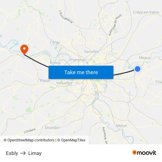 Esbly to Limay map