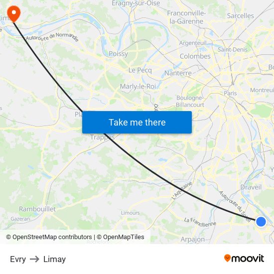 Evry to Limay map