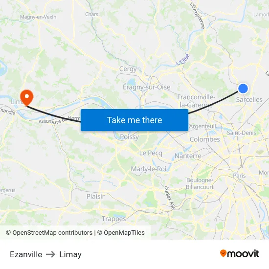 Ezanville to Limay map
