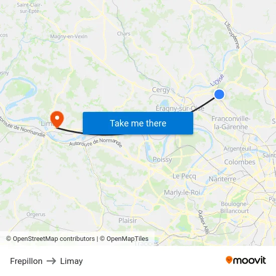 Frepillon to Limay map