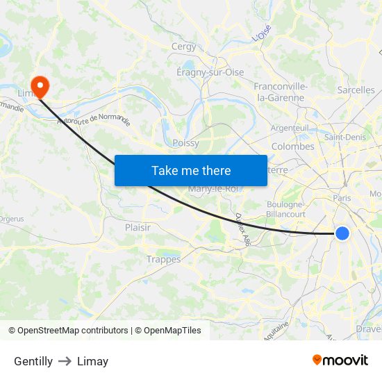 Gentilly to Limay map