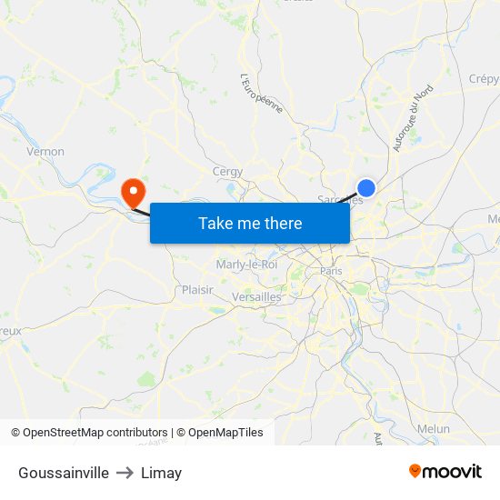 Goussainville to Limay map