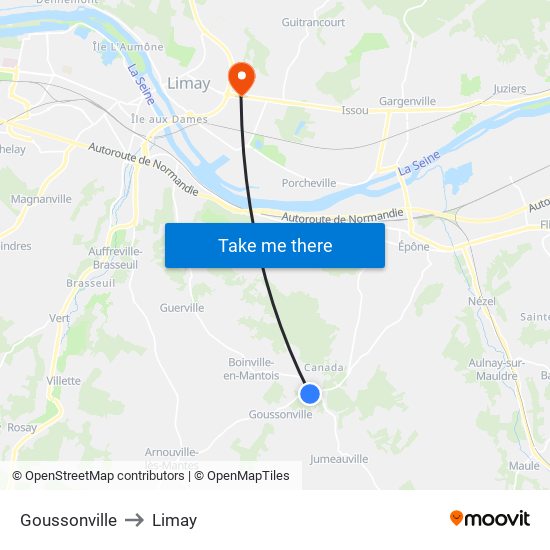 Goussonville to Limay map