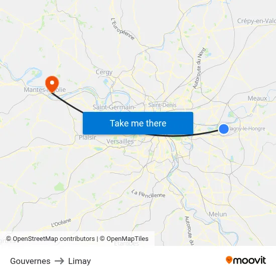 Gouvernes to Limay map