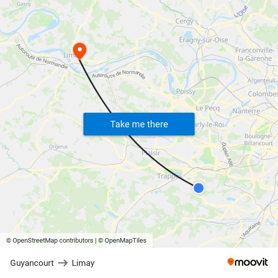 Guyancourt to Limay map