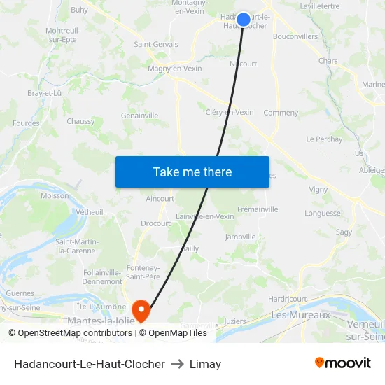 Hadancourt-Le-Haut-Clocher to Limay map