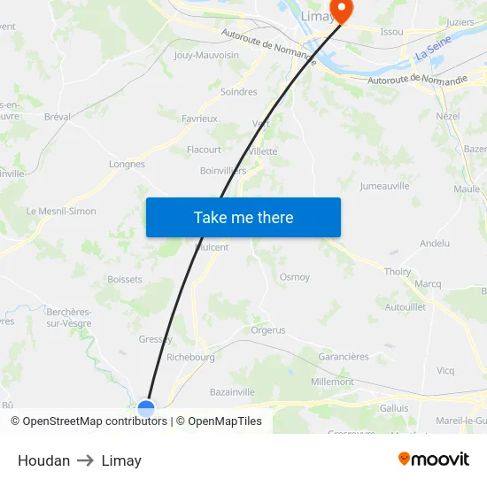 Houdan to Limay map