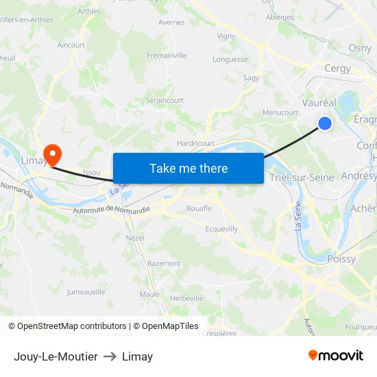 Jouy-Le-Moutier to Limay map