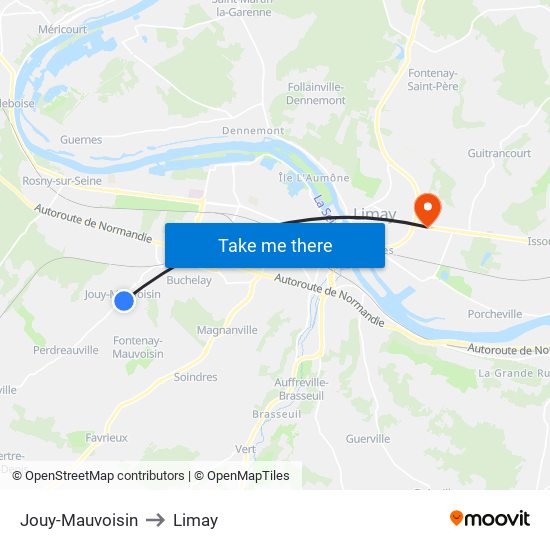 Jouy-Mauvoisin to Limay map