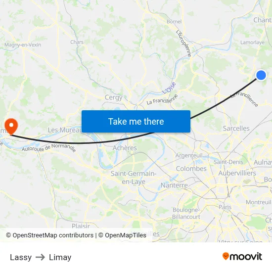 Lassy to Limay map
