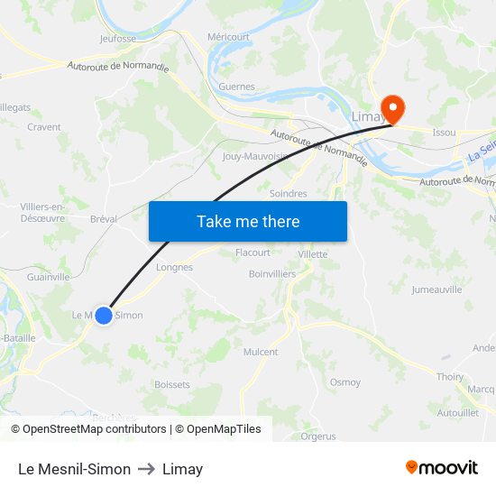 Le Mesnil-Simon to Limay map