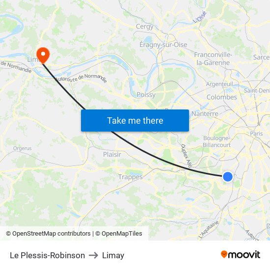 Le Plessis-Robinson to Limay map