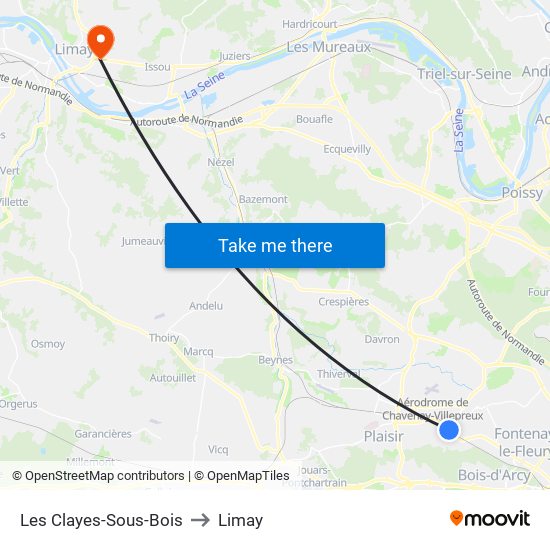 Les Clayes-Sous-Bois to Limay map
