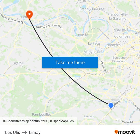 Les Ulis to Limay map