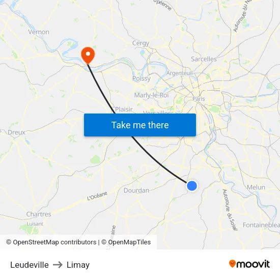 Leudeville to Limay map