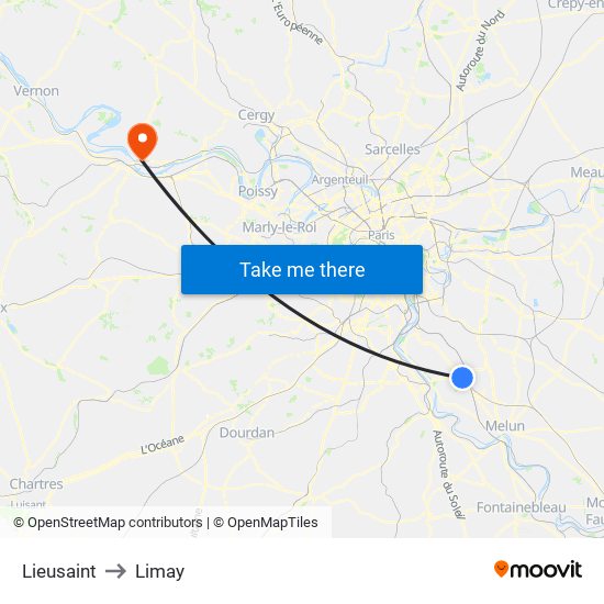 Lieusaint to Limay map