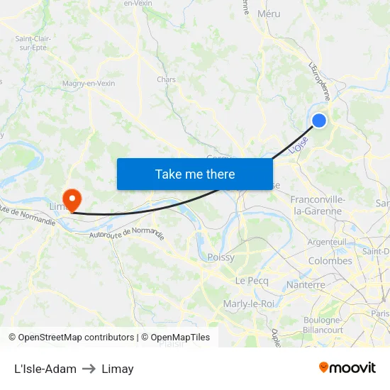 L'Isle-Adam to Limay map