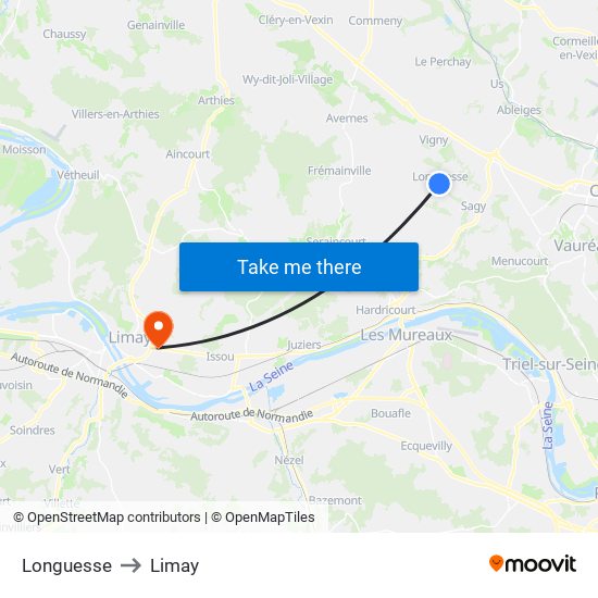 Longuesse to Limay map