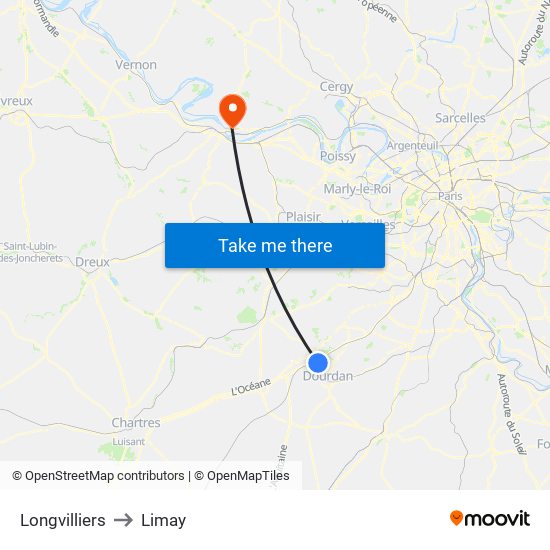 Longvilliers to Limay map